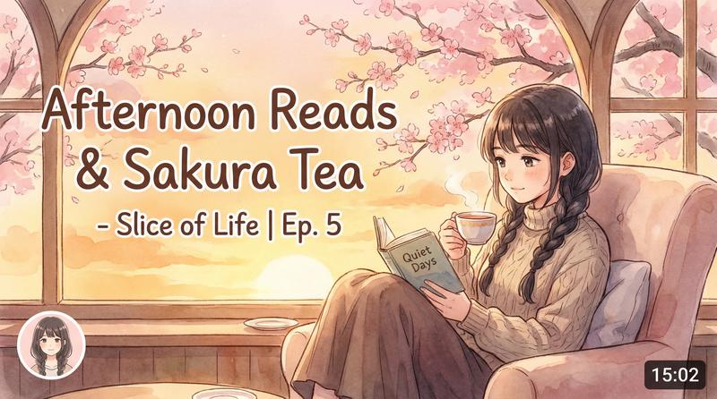 海角日常动漫-午后阅读与樱花茶-生活动漫